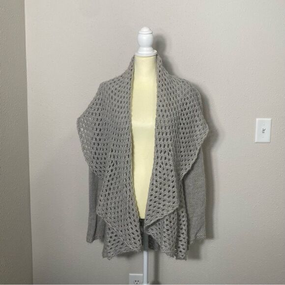Elsamanda Wool/Mohair Blend Gray Open Knit Shawl Collar Cardigan Women's Size M - Picture 12 of 13